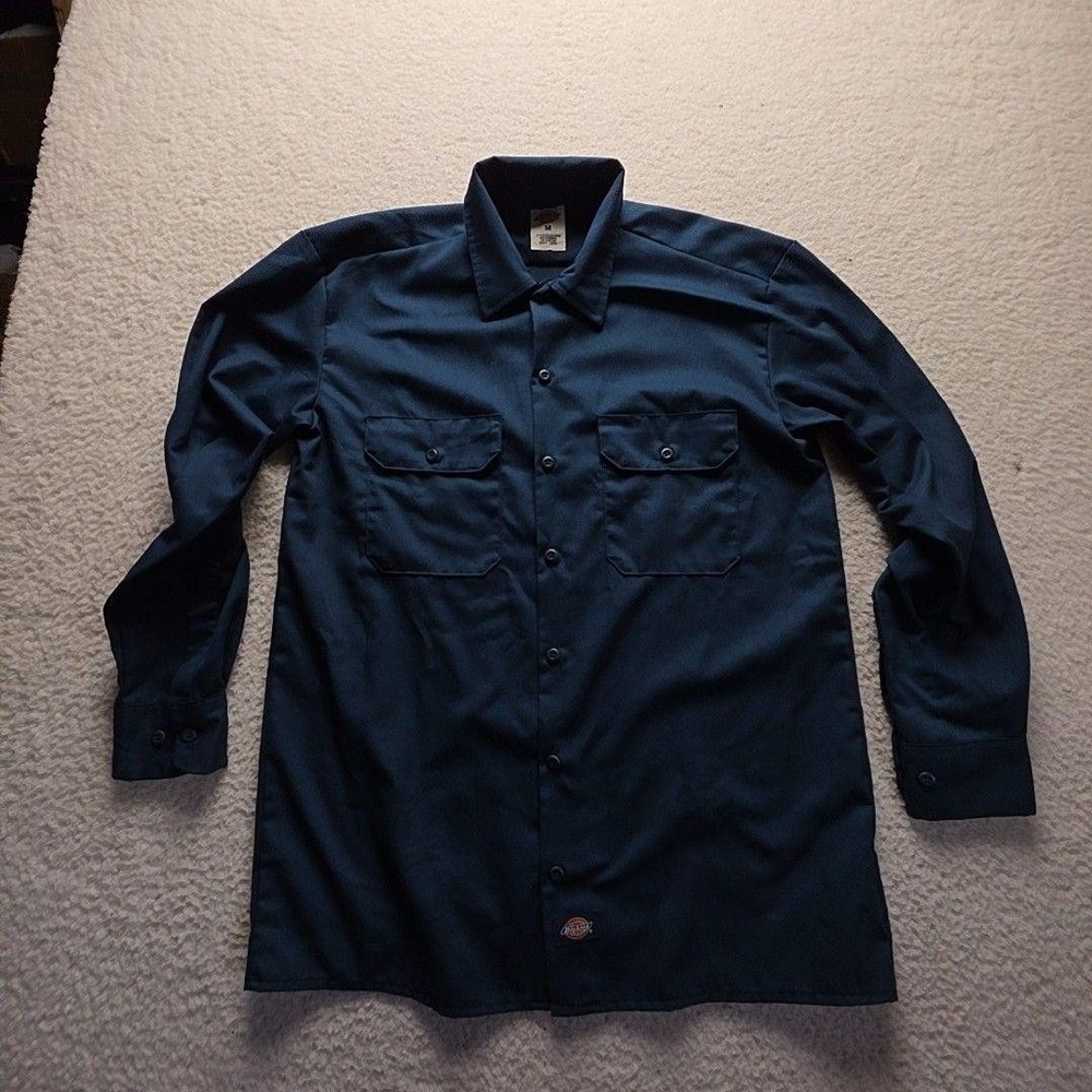 Dickies Shirt Mens Medium Blue Long Sleeve Twill Workwear Button-Up Pockets